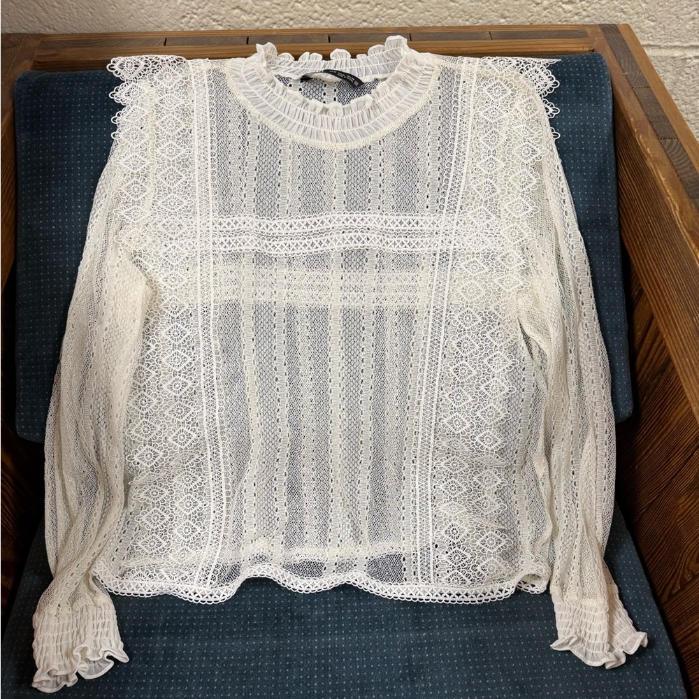 Zara Lace Crochet Perforated Blouse Size medium Feminine Bohemian